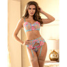 Subblime - 954109 Soutien-Gorge + Culotte Avec Porte-Jarretelles Motif Floral Bleu S/M